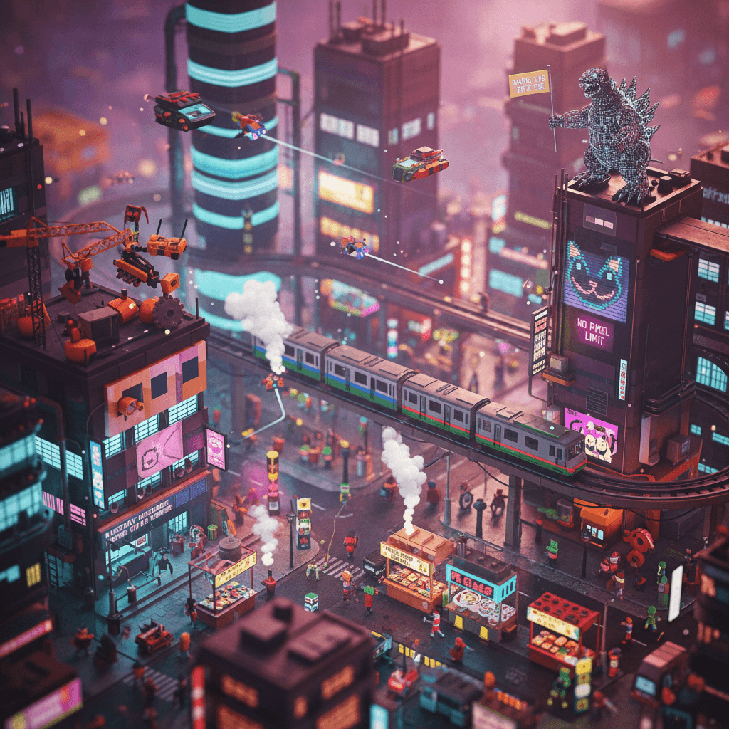 迷你 Cyberpunk 傾斜移軸景觀 - Gemini 版本