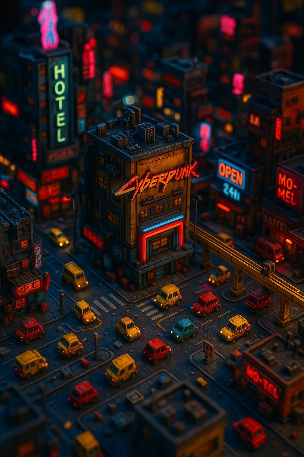 迷你 Cyberpunk 傾斜移軸景觀 - GPT-Image 版本